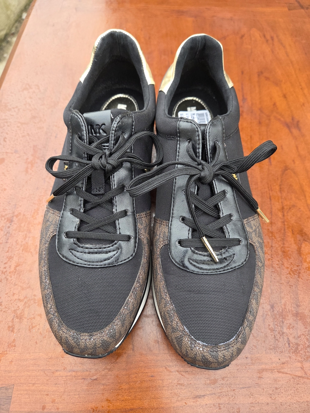 Michael Kors Black and Brown Logo-Trim Lace-Up Sneakers